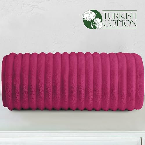 Image of Elegant Comfort 100% Turkish Cotton Corduroy Ribbed Luxury Jumbo Bath Towel Ultra Soft - 35 x 70 Inch - Luxury Spa Premium Hotel Quality Highly Absorbent and Quick Dry Large Bath Towel, Hot Pink
