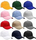 Falari Wholesale Bulk Lot 12-Pack Baseball Cap Adjustable Size Plain Blank Solid Color (12-Pack Assorted Color Group 1)