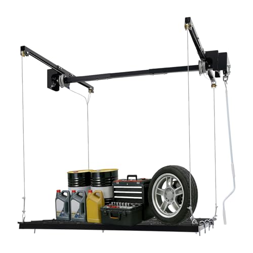 Kozivmo Étagère de rangement au plafond, pour garage, 122 x 122 cm, capacité de charge de 136 kg, hauteur réglable jusqu'à 201 cm, en acier au carbone noir mat