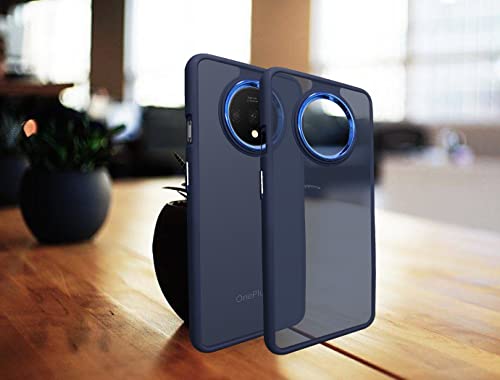 Image of A rtistque Frosted Translucent Back Cover Case for Oneplus 7T | Electroplated Chrome Ring | Raised Camera Edges for Protection | Smooth Sides TPU - Blue