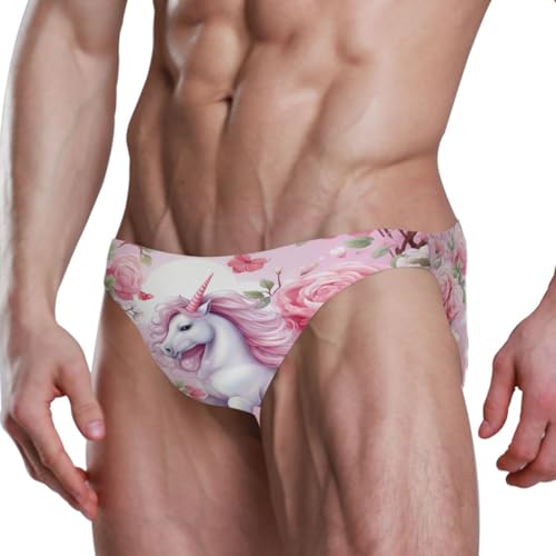 Unicorn Pink Rose Men's Swimwear Sexy Bikini Solid Siwmming Briefs 208505414