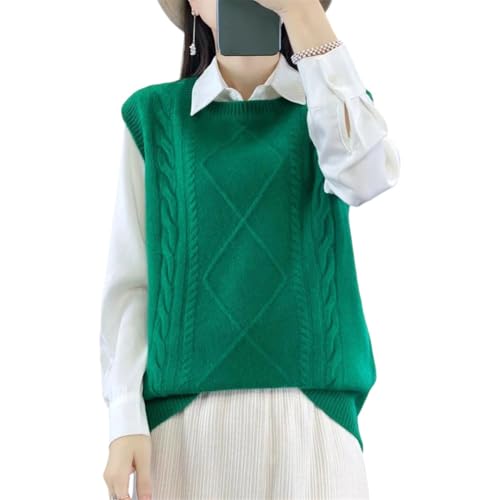 Women's Crewneck Sweater Vest Sleeveless Cable Knit Pullover Loose Fit