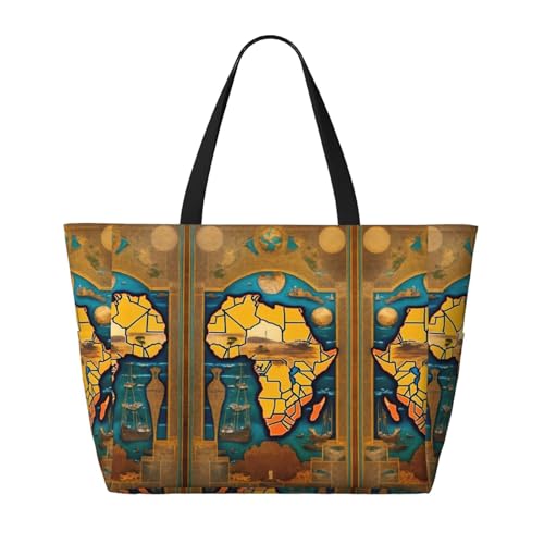 Abstract World Map Extra Large Tote Bag For Women,Foldable Beach Bag With Pocket Weekender Travel Overnight Bag2