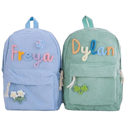 Personalized Corduroy Backpack - Custom Name, Lightweight, Durable, Side Pockets (11×15.7×4.7 in) (Optional)