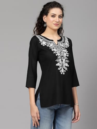 Image of QAZMI Short Kurti for Women| Rayon Cotton Embroiderd Kurta | Women's Tunic Tops