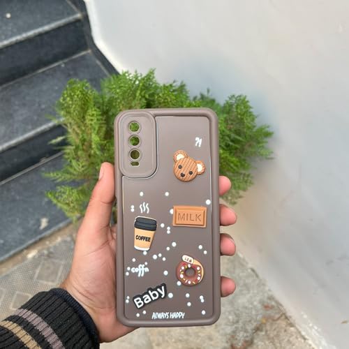 Image of Outlouders Back Cover for Vivo Y12s / Y20 / Y20i / Y20G | Cute Fun Cartoon 3D Bear Silicone | Full Body Protection Bumper Case (Brown)