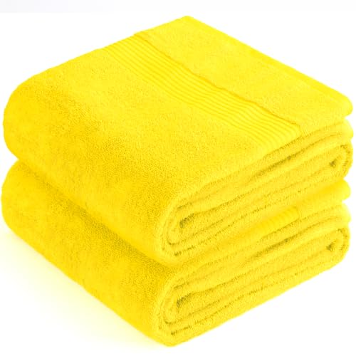 Image of Cotton Paradise 100% Cotton Turkish Towel Set, Soft Absorbent Quick Dry, 2 Piece 35x70 Bath Sheet Set, Yellow