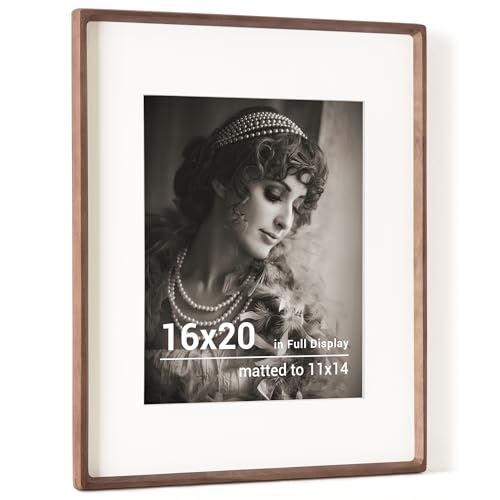 16x20インチ 木製フォトフレーム 11x14マット付き 壁掛け 手作り丸角