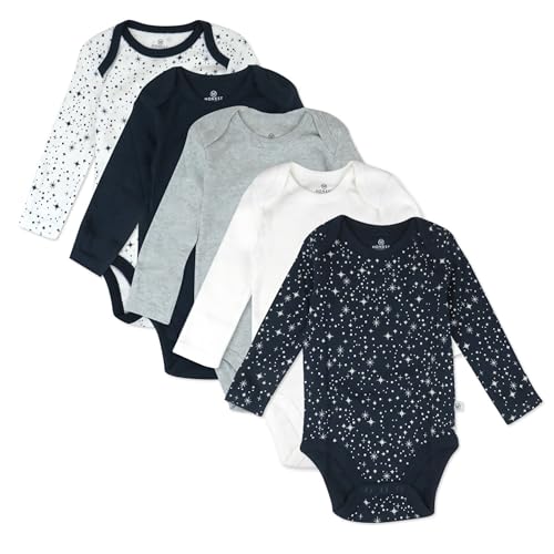 Image of HonestBaby baby-girls 5-pack Long Sleeve Bodysuits One Piece 100% Organic Cotton for Infant Baby Girls