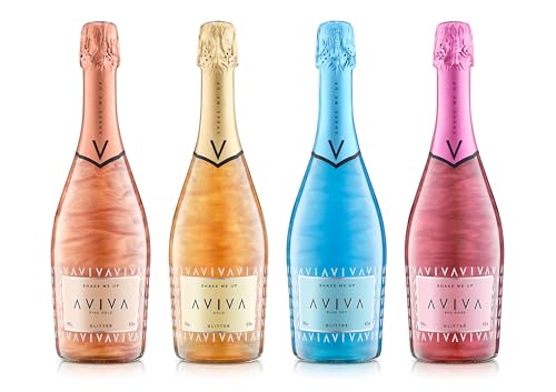 AVIVA GLITTER BOX MIX - bevanda aromatizzata glitter con brillantini 5,5% - 4 Bottiglie da 0,75 L