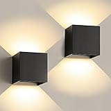 Lysed 12W LED Wall Sconces Lights Modern Black LED Wall Lamp Set of 2,Up and Down Square 3000K Warm White Wall Lighting Fixtures for Indoor/Outdoor,Living Room,Bedroom,Hallway 3.94in*(2 Pack)