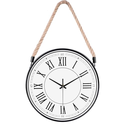 WOOPHEN-Rope-Hanging-Wall-Clock-Battery-Operated-Silent-Non-Tick-12-Inch-Roman-Numerals-Retro-Rustic-Country-Luxury-Art-Vintage-Lanyard-Wall-Clocks-for-Living-RoomKitchenBedroomOfficeClassroom WOOPHEN Rope Hanging Wall Clock Battery Operated Silent Non Tick 12 Inch Roman Numerals Retro Rustic Country Luxury Art Vintage Lanyard Wall Clocks for Living RoomKitchenBedroomOfficeClassroom