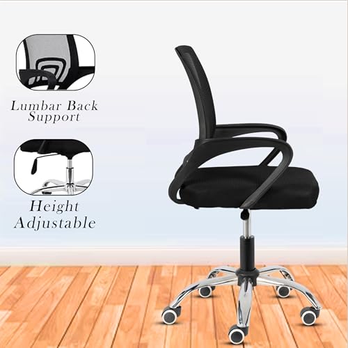 Image of Casa Copenhagen Mesh Mid Back Office /Study /Computer /Revolving /Desk Chair for Work from Home -Metal Base, Height Adjustable Seat- Black & Black Handle