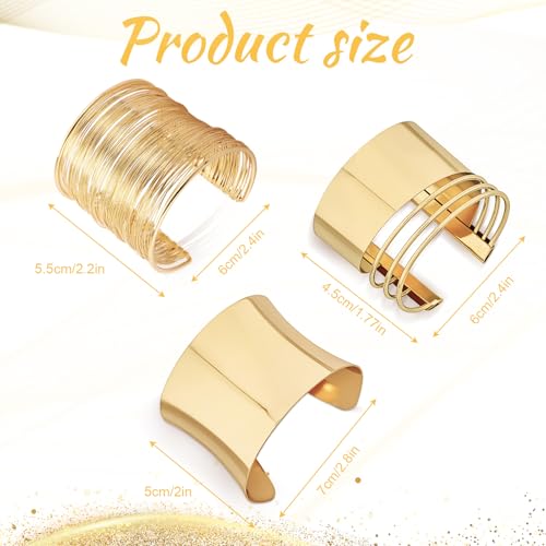 3PCS Gold Chunky Cuff Bracelets for Women Irregular Minimalist Gold Statement Open Wide Bangle Bracelets Set Arm Cuff Upper Arm Punk Jewelry2