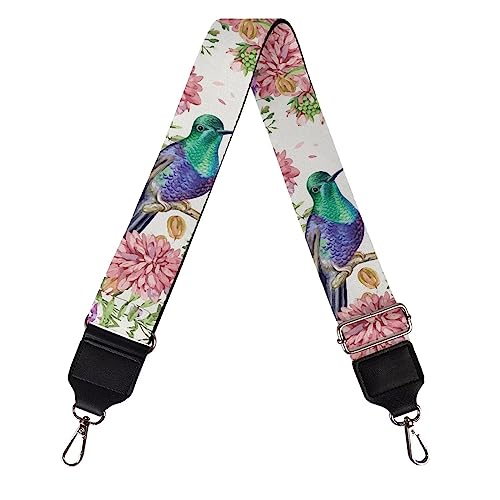 Image of GLENLCWE Hummingbird Peony Print Wide Purse Strap Replacement Belt Adjustable Shoulder Strap for Crossbody /Canvas /Purse /Handbag