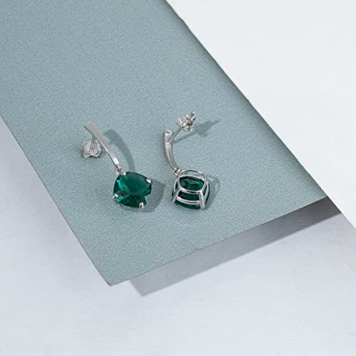 14K White Gold Solitaire Cushion Cut Created Green Emerald Drop Dangle Earrings For Women 8Mm May Birthstone With Push Backs By Max + Stone #TOP4