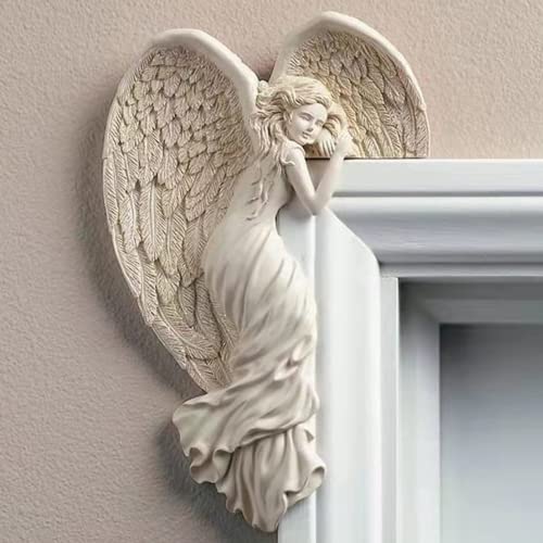 Estatua de ángel para marco de puerta con alas en forma de corazón miniatura 2