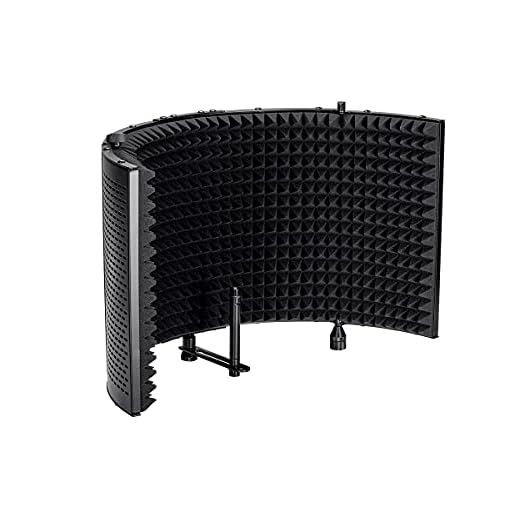Monoprice Microphone Isolation Shield - Black - Foldable With 3/8" Mic Threaded Mount, High Density Absorbing Foam Front & Vented Metal Back Plate - Stage Right