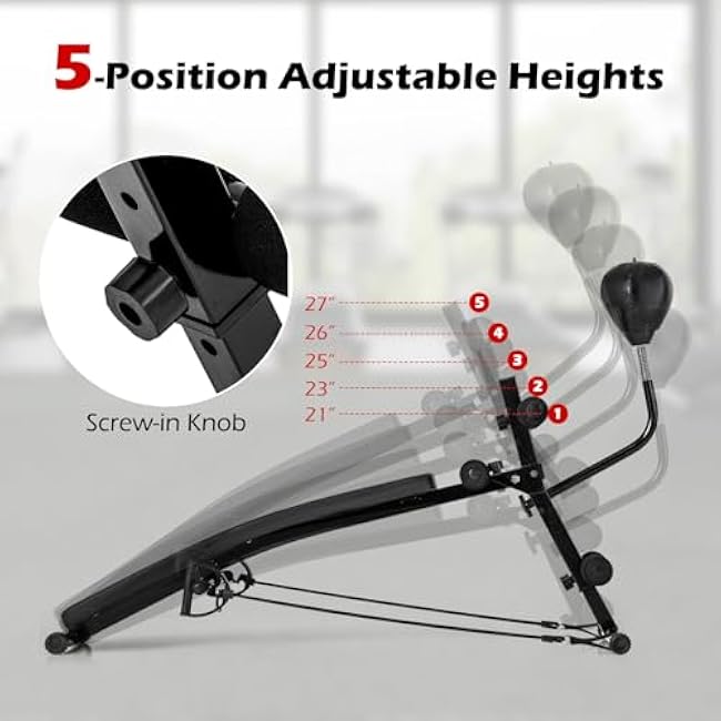 Goplus Adjustable Decline Sit Up Bench for Exercise, Foldable Curved Slant Bench with Speed Ball, Pump & 2 Resistance Bands, Heavy Duty Metal Frame, Full Body Ab Workout Equipment for Home Gym, Black