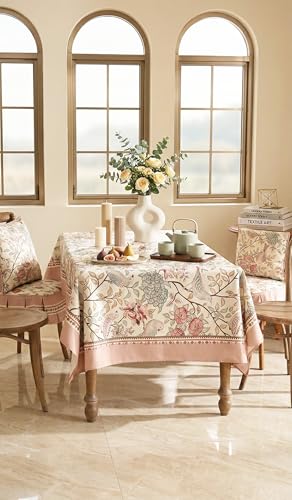 Image of Ishro Home Premium Table Cloth 6 seater | Dining Table Cover | Love at First Sight Cloth 4-6 Seater | Luxury Fabric | Machine Washable | Non-Fading | Stain-Resistant | (Gul-o-Parinday, 56 x 90 inches)