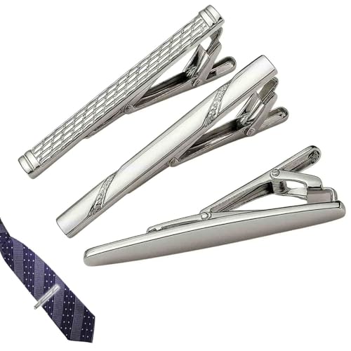 Juego de 3 alfileres de corbata para hombre, elegantes, de cobre, para negocios, bodas y uso diario