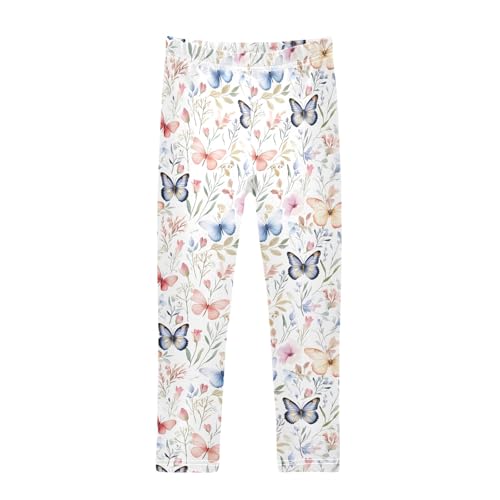 senya Girls Printed Leggings Yoga Pants Watercolor Butterfly Flower Pattern for Kids in 4t to 10 Years, 4T
