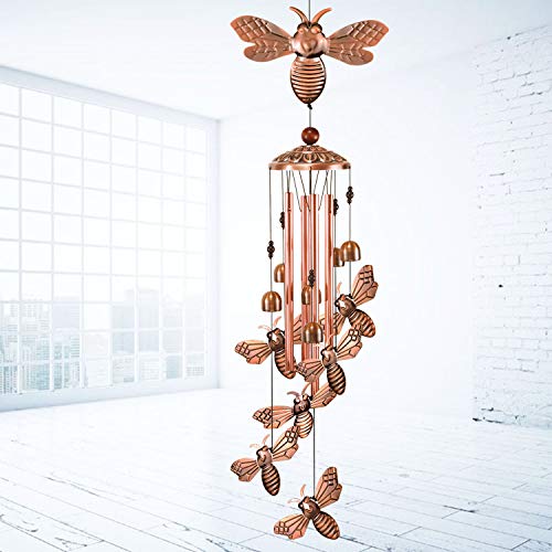 Ymxbl Outdoor Wind Chime, Bee Wind Chimes Decoration, Bee Wind Bell Indoor Decor, Bees Windchime With 4 Tubes & 6 Bells, Bee Wind Catcher, Aluminum Bee Chime, Garden Mobile Wind Chime, Gifts For Mom #TOP3