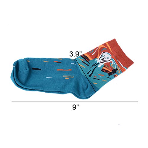 Image of HSELL 4 Packs Women Casual Funny Famous Painting Artwork Print Crew Socks Cotton, Blue,One Size