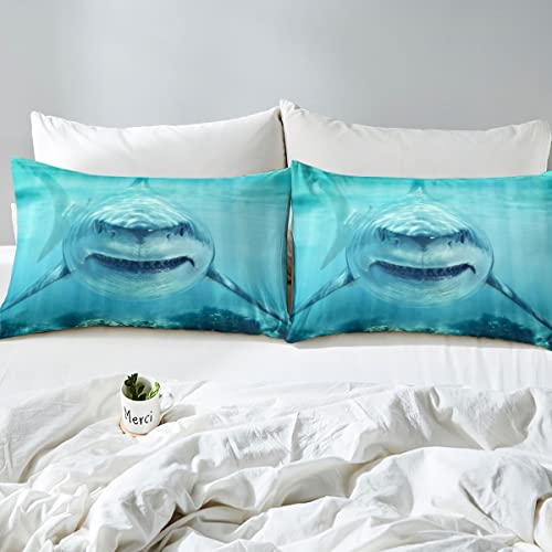 3D Shark Bedding Set Twin Size For Kids Boys Bedroom,Sea Animals Bed Duvet Cover Set,Shark Fish Print Comforter Cover Hawaiian Beach Decor 2 Pieces 1 Duvet Cover With 1 Pillowcase No Comforter #TOP3