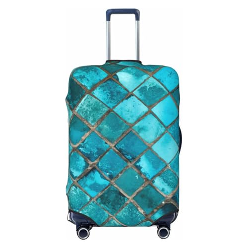 Square Glass Mosaic Print Luggage Cover For Suitcase,Washable Elastic Travel Suitcase Protector With Zipper Closure And Bottom Buckle – Fits 18-32