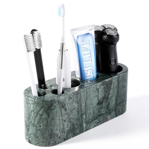 BCS Toothbrush Holder for Bathrooms 6 Slots Marble Toothbrush Organizer Makeup Brush Stand Toothbrush Storage Collection for Bathroom Countertop Vanity Organization - Indian Green