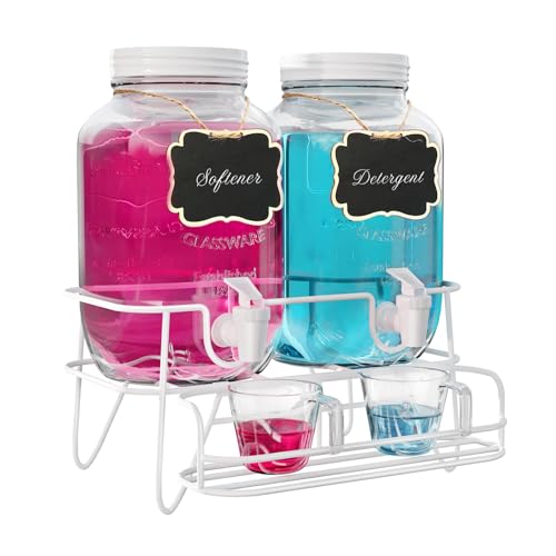 Roetell 2 Sets 1 Gallon Laundry Detergent Dispenser with Stand, Glass Laundry Soap Dispenser, Liquid...