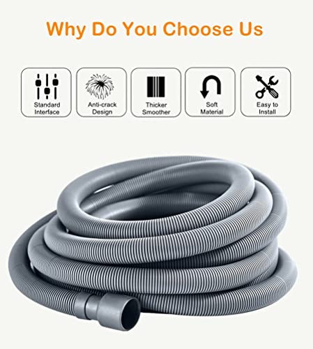 Universal Dishwasher Washing Machine Drain Hose - Flexible Corrugated Washer Drain Hose Dishwasher Drain Hose Extension Kits With 1 Extension Adapter And 2 Hose Clamps, U-Bend Hose Holder (6.5Ft) #TOP2