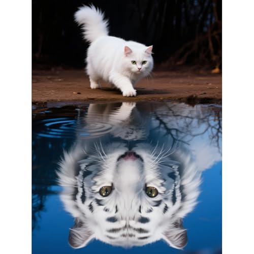 Gganmtere White Cat 5D Diamond Painting Kit 12x16in