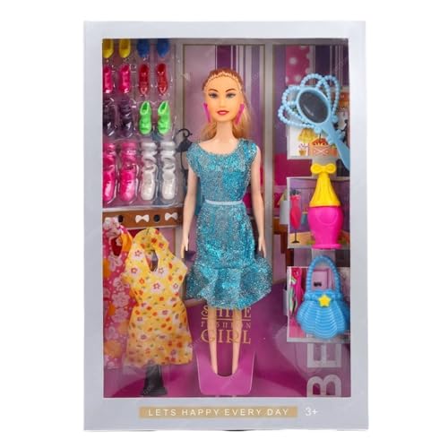 Image of SHAKTISM Doll Set for Girls with Makeup, Dress, Accessories, Wardrobe Closet, Hangers, Necklace, Multicolor, 3 Years and Up (Shine Fashion Doll)