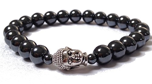 Preisvergleich Produktbild Hematite Bead Armband mit Silber Buddha Kopf Beruhigende Stein