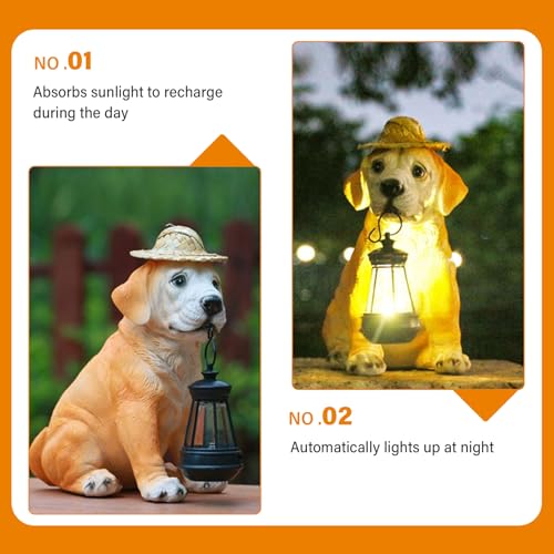 Estatua de perro labrador impermeable con luz solar para decoración exterior 4