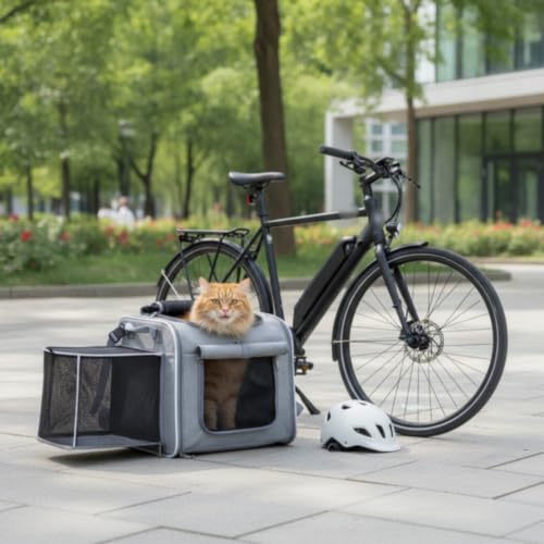 Mochila transportadora de gatos con estructura extensible gris y transpirable 3