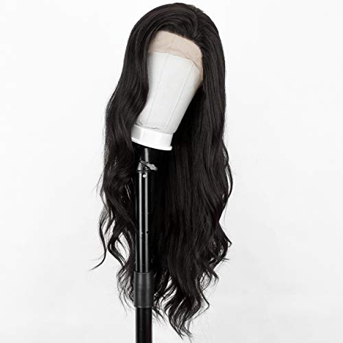 Dark Brown Lace Front Wigs for Women Glueless Wavy Synthetic Wig with 13x3 Lace Size 24" Long Brown Wig Heat Resistant