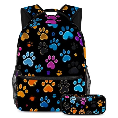 Sac à dos empreintes de pattes colorées avec trousse scolaire haute résistance