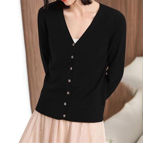 Cardigã feminino de malha leve, manga comprida, frente aberta, botões, outono, casual, macio, confor