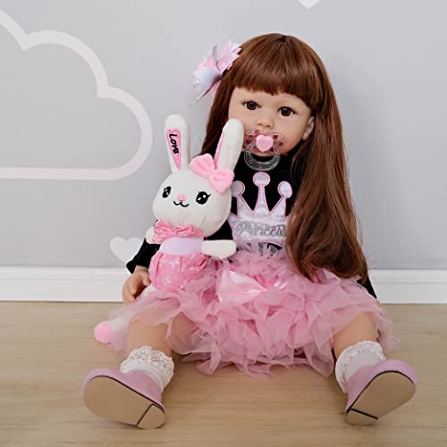 Anano Reborn Baby Dolls 24inches Realistic Toddler Girl Dolls with Clothes Set and Pacifier Gift for Girl 3 Age+ (Pink Crown)