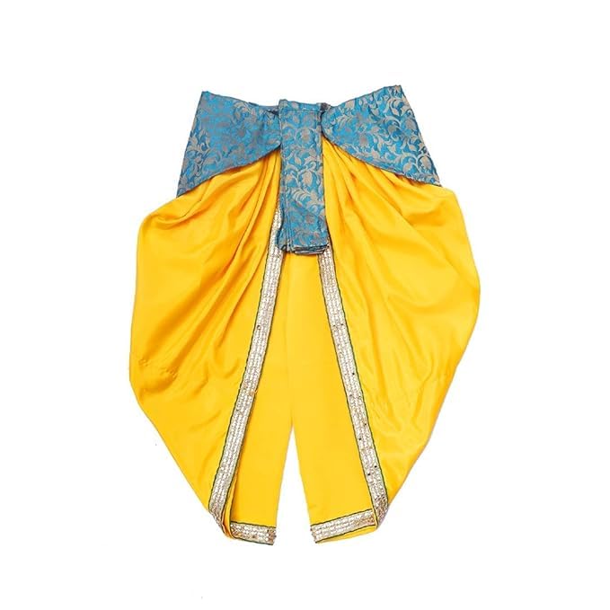 Image of ITSMYCOSTUME Krishna Dress for Baby Boy Kids Set of 10(Dhoti,Patka,Hip Cover,Mukut,Morpankh,Bansuri,Kamarband,Bajuband,Kundal) Little Krishna Ji Kanha Janmasthmi Costume for Kids