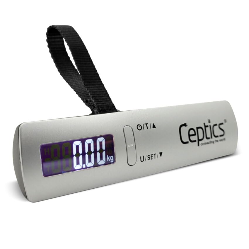 Image of Ceptics Digital Luggage Weighing Scale with LCD Display, 50 Kg Capacity Portable Weight Machine for Travel Bags & Suitcases, (Metallic Silver)