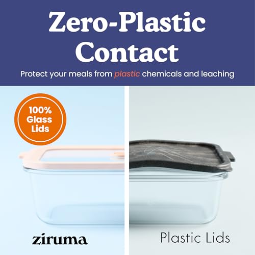 Non-Toxic 35 Oz (4.4 Cup) Glass Storage Containers with Lids – Plastic Free Meal Prep Containers for Lunch, Airtight Food Storage, Microwave and Freezer Safe, 4 Pack - Ziruma - Image 4
