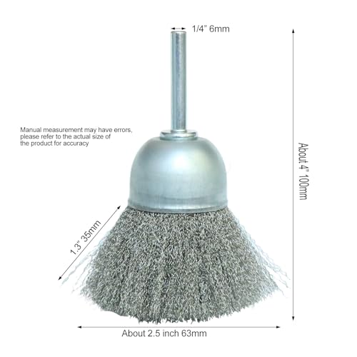 Image of 2.5 inch inch 2Pcs Stainless Steel Wire Cup Brush Set, Wire Brush for Drill 1 /4 inch inch Hex Shank Fine Wire Drill Brush for Rust Removal