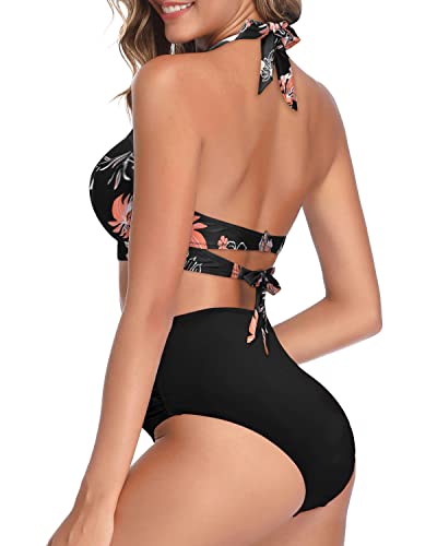 Image of Tempt Me Women Two Piece Swimsuit High Waisted Bikini Halter Vintage Retro Bathing Suit Push up Swimwear