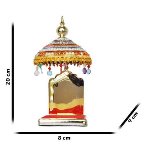 Image of Decorated Adjustable Umbrella Chhatra with Hanging Crystals (20X10X10Cm) for God Idol, Car Dashboard Office Desk Table Home Temple Decor Showpiece, Chatri Aasan L -19