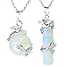BEADNOVA 2pcs Dragon Wrapped Round Ball Cylinder Synthetic Opalite Gemstone Necklace Crystal Healing Couple Pendant Necklaces Set