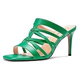 Aachcol Femmes Mi Talon Heel Ouvert Carré Bout Sandales Slip-on Mariage Été 8 CM Heels Vert Émeraude 42 EU